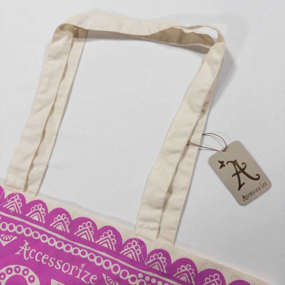 NWT Accessorize Pink Love Folk Floral Cotton Tote Bag Reusable Shopper Boho - Picture 3 of 14